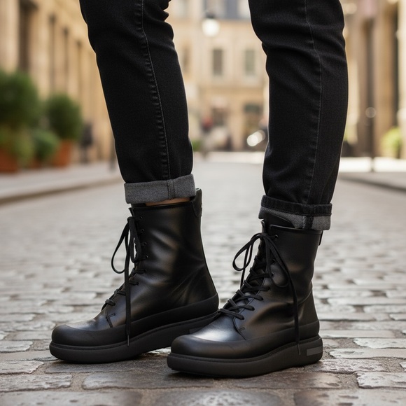 Paloma Barcelo Lili Platform Bootie in Black Leather Sz: EU...